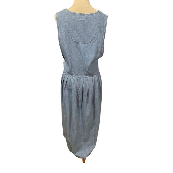 Bryn Connelly Women's Chambray Jumper Dress Holiday Embroidery Denim Vintage 80’ - Picture 9 of 11